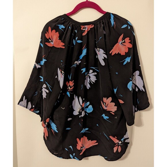 Yumi Kim Small 100% Silk Black Floral 3/4 Sleeve Blouse - Picture 2 of 7